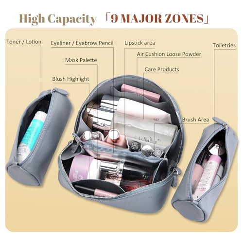 BOYATU Genuine Leather Travel Makeup Bag: Hand-made 3 Pcs Set Cosmetic Bags - color: 03Blue