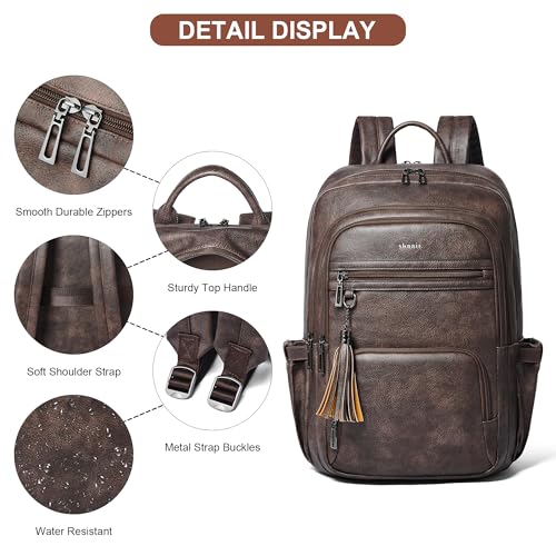 Shrrie 17 Inch Faux Leather Laptop Backpack for Women with Large Cup Holder - color: Chocolate