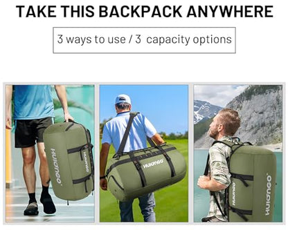 Hulongo Waterproof Duffel Bag Backpack for Men, Green, 60L - color: Green, size: 60L