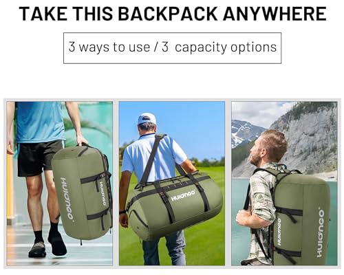 Hulongo Waterproof Duffel Bag Backpack for Men, Green, 40L - color: Green, size: 40L