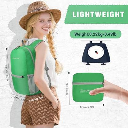 ZOMAKE Lightweight Packable Backpack, Foldable Small Travel Day Pack - color: C-grass Green