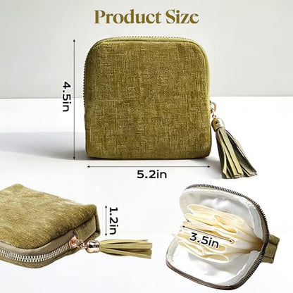 Sobotoo Travel Jewelry Organizer Case, 5‑Layer Velvet Storage Pouch - color: Green