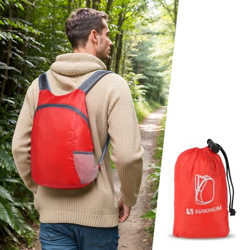 Ultra Lightweight Hiking-Daypack,Foldable Travel Packable Backpack | 20L Foldable Bag for Camping Cycling Outdoor,Day Pack for Men Women,red - color: Red