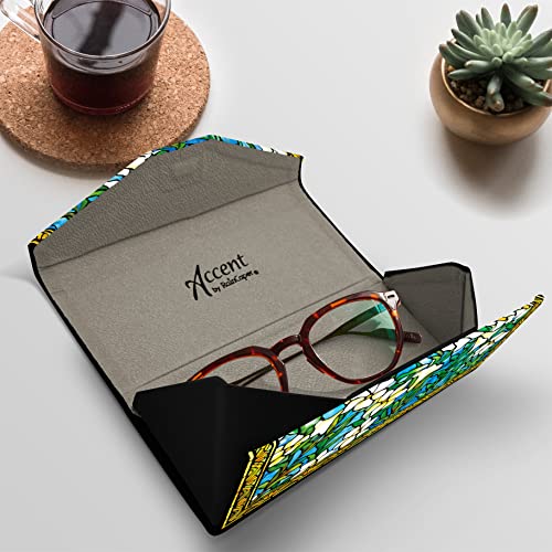 RainCaper Folding Travel Sunglasses & Reading Eyeglasses Case - Vegan Leather, Compact, Magnetic Closure, Slim Trifold Design - color: Tiffany Field of Lilies
