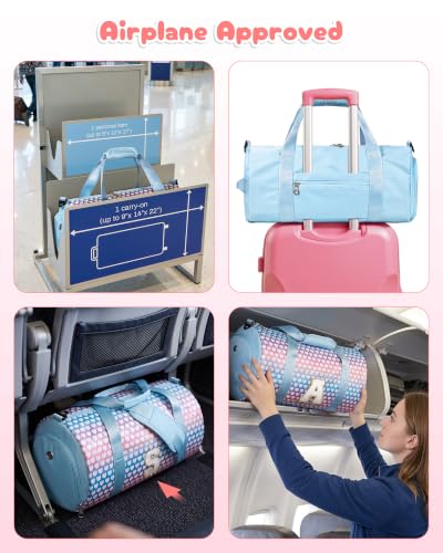 Customized Birthday Gift for Girls, Initial Overnight Weekend Bag - color: Rainbow Blue, style: I