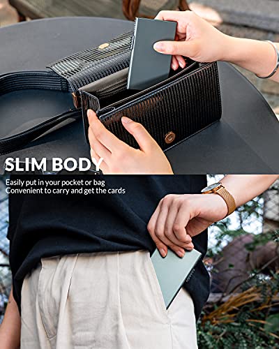 VULKIT 미니멀리스트 신용 카드 홀더 팝업 카드 케이스 RFID 보호 슬림 메탈 지갑 카드 홀더 지갑, 스페이스 그레이., 미니멀리스트 - color: 스페이스 그레이.