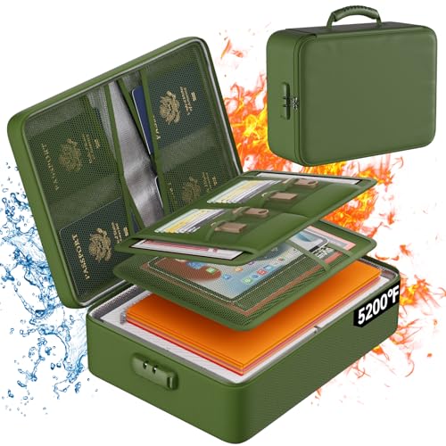 DocSafe 5200°F Fireproof Document Organizer Box with Lock, Green (Soft) - color: Green, size: 15"x11"x4.1"