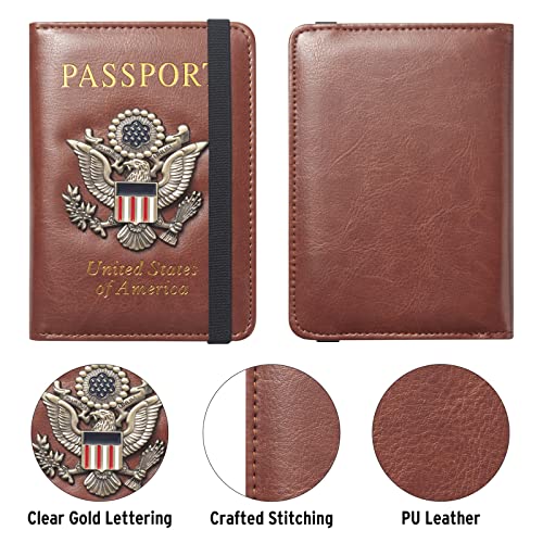 Premium Passport Holder for Travel RFID Blocking Passport Cover Slim - color: Brown