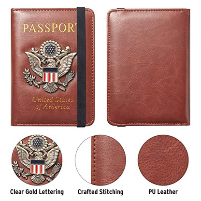 Premium Passport Holder for Travel RFID Blocking Passport Cover Slim - color: Brown