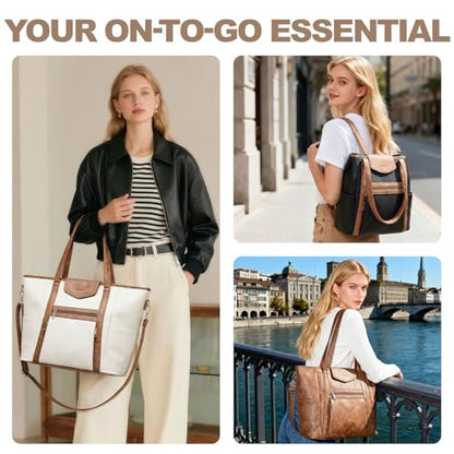 Laptop Bag for Women 15.6 inch Leather Backpack Purse - color: Green
