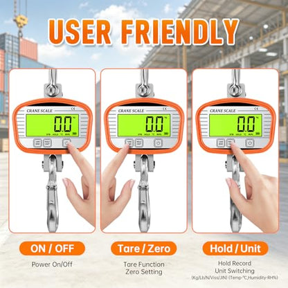 4400lbs / 2000kg Hanging Scale 1lb(0.5kg) Accuracy Digital Crane Scale, Temperature and Humidity Industrial Heavy Duty Scale with Wireless Remote for Farm Livestock, Hunting, Factory - size: large