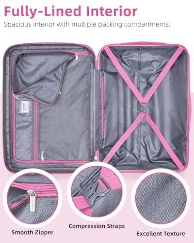 LARVENDER Luggage Sets 6 Piece Expandable Suitcases Set, Glossy Berry - color: Glossy Berry-6PC, size: Family Set