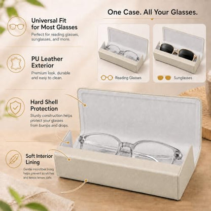 Double Sided Glasses Case Hard Shell,Sunglasses Case & Eyeglass Case with Cleaning Cloth & Storage Pouch - color: Off-white