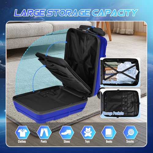 2-in-1 Folding Scooter Luggage for Kids & Adults, 3-D Hardshell Ride-On Scooter Suitcase with Adjustable Handle & Silent Wheels, Lightweight Travel Suitcase for Children Teens - color: blue