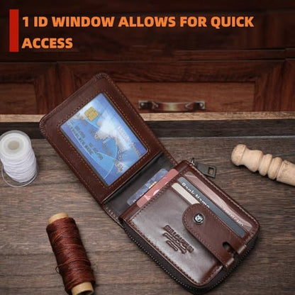 BULLCAPTAIN Genuine Leather Men's Wallet with Zipper T23 (Coffee) - color: Coffee