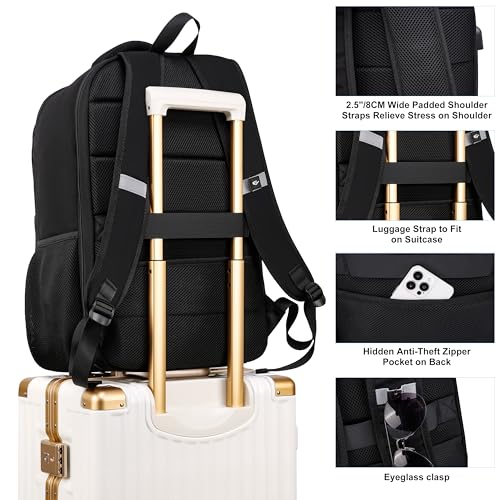 CAFELE TSA Friendly Flight Approved Business Backpack, Water-resistant Lightweight School Rucksack, Durable Large Weekender Bag Daypack (Black, 17.3 Inch)