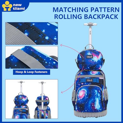 NEW TILAMI 18 Inch Rolling Backpack with Lunch Bag for Girls Boys School - color: Deep Space