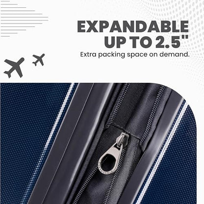 Spyder Rails Expandable Hardside Upright Suitcase with 360° Spinner Wheels, TSA Approved Lock (Navy, Medium Checked) - color: Navy, size: Medium Checked