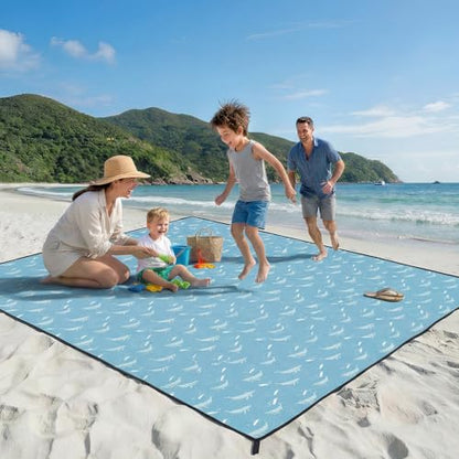 OIGAE Beach Blanket Waterproof Sandproof Oversized Beach Mat - color: Light Blue Whale, size: 7x7 Ft (2～4 person)