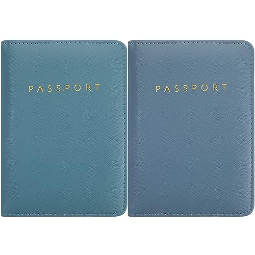Frienda 2 Pcs Passport Holder Covers Waterproof Leather - color: Sky Blue and Royal Blue