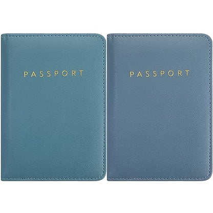 Frienda 2 Pcs Passport Holder Covers Waterproof Leather - color: Sky Blue and Royal Blue