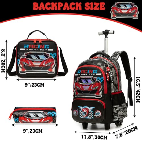 Meetbelify Kids Rolling Backpack with Wheels for Elementary Preschool Students Boys Travel Luggage Carry on Backpack for Boys Ages 6-8 - color: 02 Car