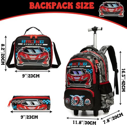 Meetbelify Kids Rolling Backpack with Wheels for Elementary Preschool Students Boys Travel Luggage Carry on Backpack for Boys Ages 6-8 - color: 02 Car