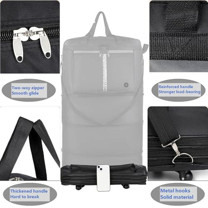 Expandable Travel Duffel Bag with Wheels, 42 Inch Large Collapsible Luggage, 5pcs 360° Spinner Wheels, Waterproof Oxford Cloth, Foldable Suitcase with Shoulder Strap for Men & Women, Black - color: Black