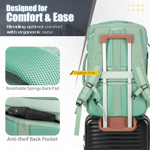 42L Carry On Travel Backpack With 4 Packing Cubes, TSA Friendly - color: Green