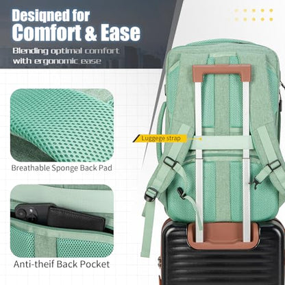 42L Carry On Travel Backpack With 4 Packing Cubes, TSA Friendly - color: Green