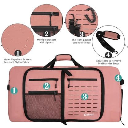 Goloni 120L Foldable Duffle Bag for Travel, Large Durable Travel Duffel Bag - color: Pink, size: 120L