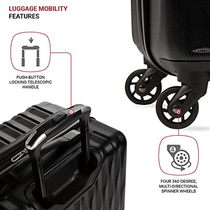 SwissGear 8018 Expandable Luggage, Hard Shell Medium Luggage with Spinner Wheels - color: Black, size: Checked-Medium 24-Inch