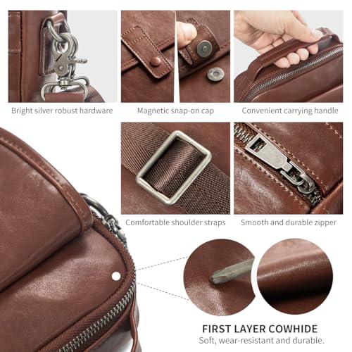 Augus Genuine Leather Small Messenger Bag Purse for Men Crossbody - color: Dark Brown-1