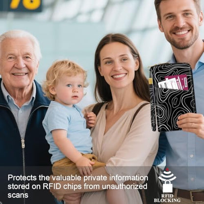 Family Passport Holder Wallet RFID Blocking Document Organizer - color: Topographic Line