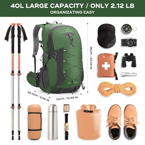 Maelstrom 40L Hiking Backpack, Lightweight Camping Daypack with Rain Cover - color: 40l Green, size: 40l