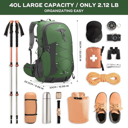 Maelstrom 40L Hiking Backpack, Lightweight Camping Daypack with Rain Cover - color: Green, size: 40l