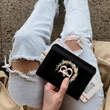 Cute Passport Holder and Holder Combo Passport Cover with RFID Blocking Women Men Compatible Wallet Credit Card Protector (Initial Monogram-B) - color: black-b