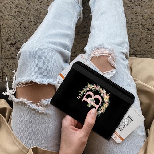 Cute Passport Holder and Holder Combo Passport Cover with RFID Blocking Women Men Compatible Wallet Credit Card Protector (Initial Monogram-B) - color: black-b