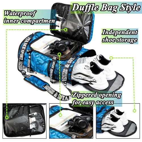 Gym Duffle Bag Backpack,4‑Way Waterproof with Shoe Compartment Travel Laptop - color: Blue
