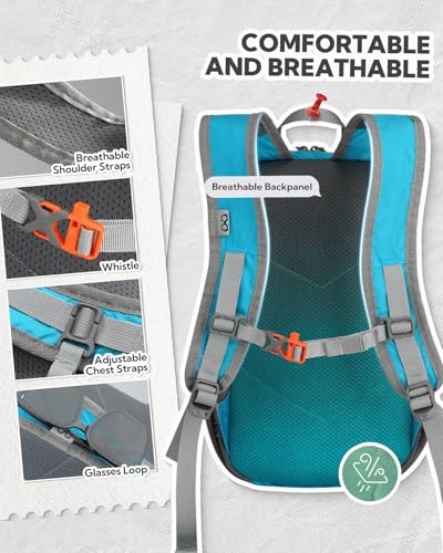 WATERFLY Small Packable Travel Backpack: 10L Ultra-Light Daypack for Adults - color: Peacock Blue
