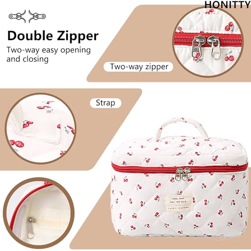 honitty Makeup Bag,Quilted Cosmetic Bags for Women - color: Cherry-2