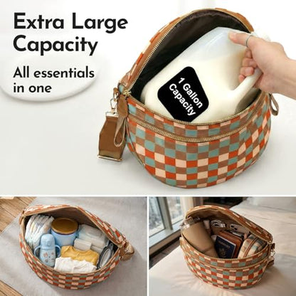 Checkered Crossbody Bum Bags for Women Large Nylon Belt Purse Fanny Packs Bag with Adjustable Shoulder Strap (Blue Red Checkered) - color: Blue Red Checkered