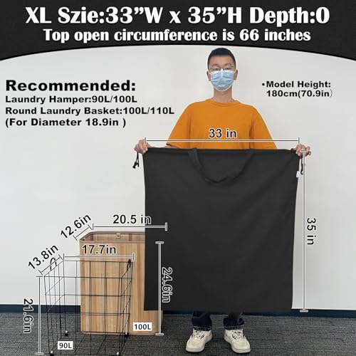 Canvas Laundry Bag 33"Wx 35"H,Extra Large Heavy Duty Hamper Liner, XL Black - color: Black, size: XL 33"W x 35"H┃1 Pack