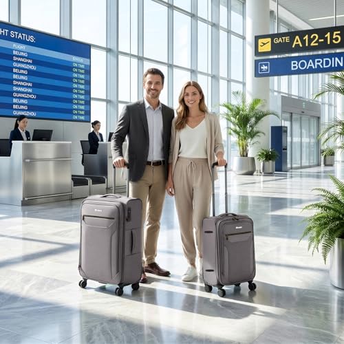 2-Piece Set(22/28in) Softside Luggage Sets,Expandable 20% - color: Grey, size: 2-Piece Set (22 inch/28 inch)