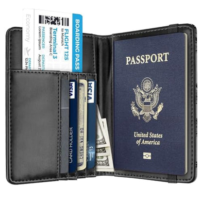Coco Rossi Passport Holder for Travel Women Slim RFID Passport Cover Wallet - color: Black Butterfly