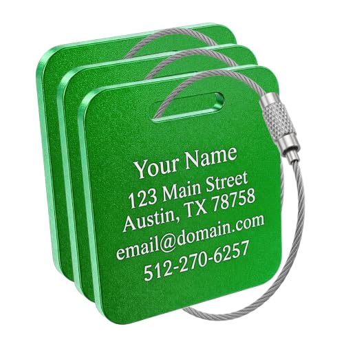 맞춤형 금속 수하물 태그 (3개 또는 6팩) - 맞춤형 독특한 여행 가방 및 백팩 여행, 내구성, 방수 및 튼튼함(그린) - color: 초록색., style: 금속 태그(전문가 및 깨지지 않음)