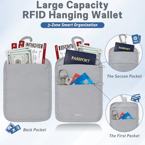 Anti-Theft Belt Waist Travel Wallet Hidden Passport 3-Zone Clip Carabiner - color: Grey