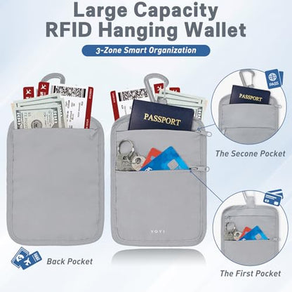 Anti-Theft Belt Waist Travel Wallet Hidden Passport 3-Zone Clip Carabiner - color: Grey