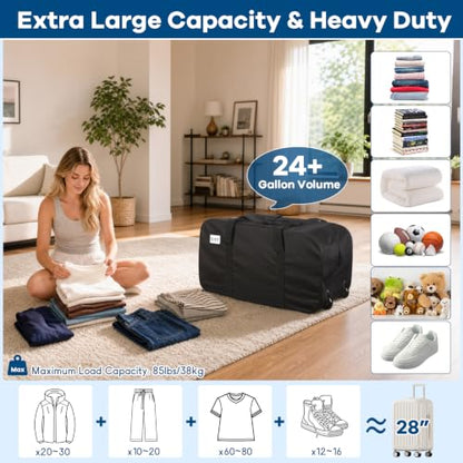 Heavy Duty Moving Bags with Wheels, 92L Large Duffle Bag for Travel 2 Pack