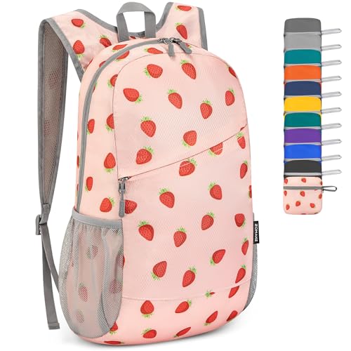 ZOMAKE Lightweight Packable Backpack 20L, Foldable Small Daypack for Hiking - color: Strawberry Print